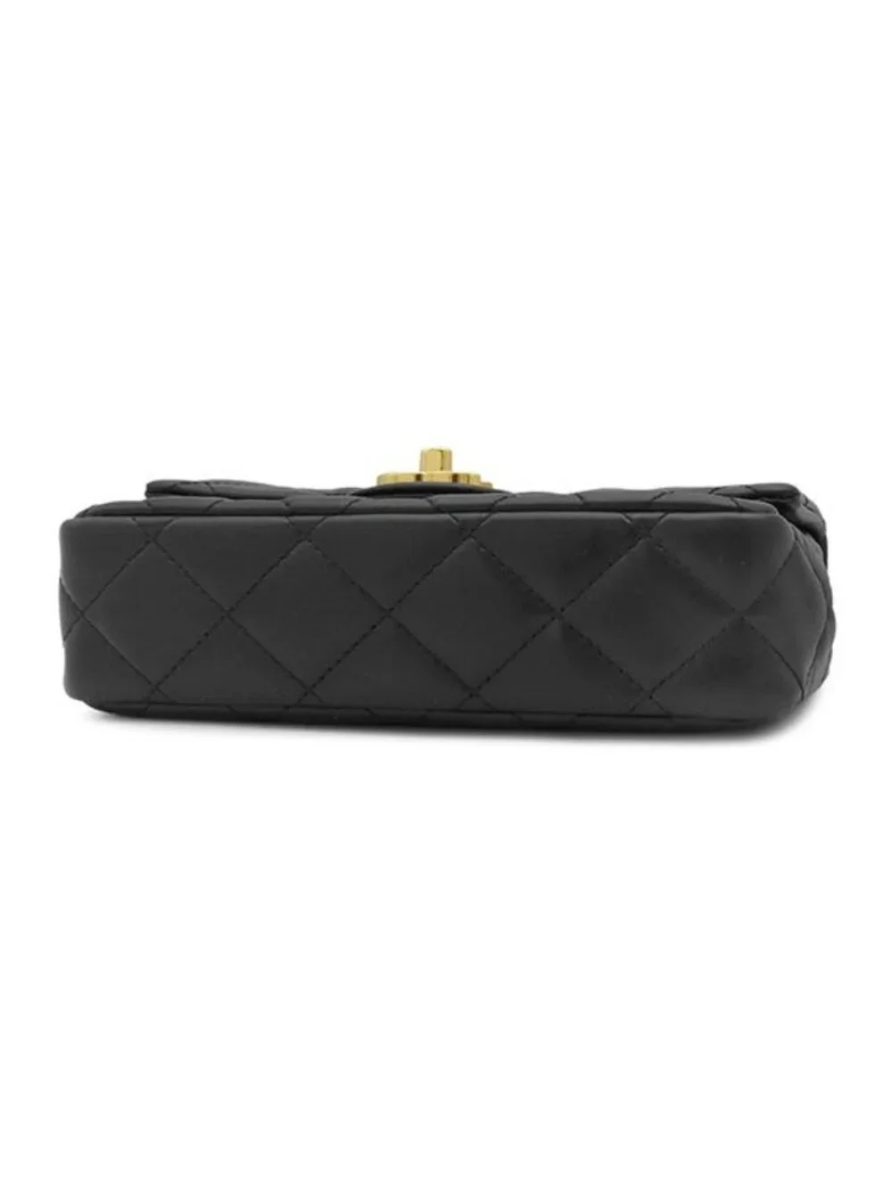 Chanel 2-Way Bag Small Top Handle Flap Lambskin Shiny Black Gold Handbag